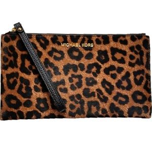 NWT MICHAEL KORS LARGE TOP ZIP CLUTCH HAIRCALF FUR